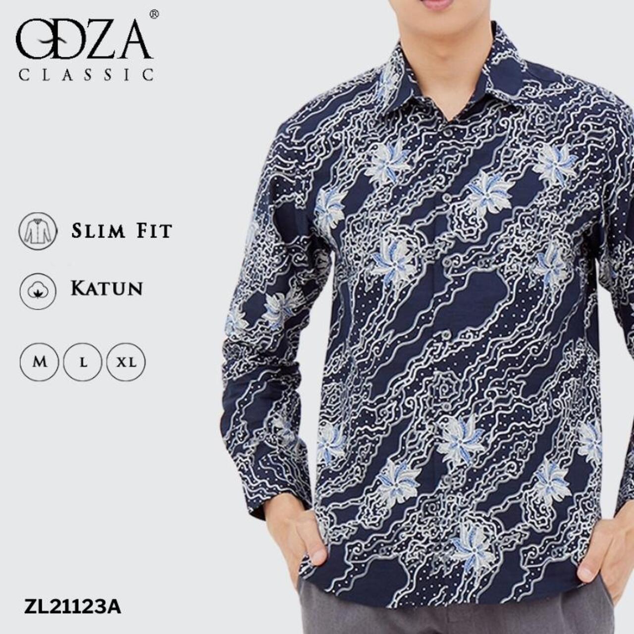 Odza Classic Kemeja Batik Slimfit Pria Modern Lengan Panjang Cibu