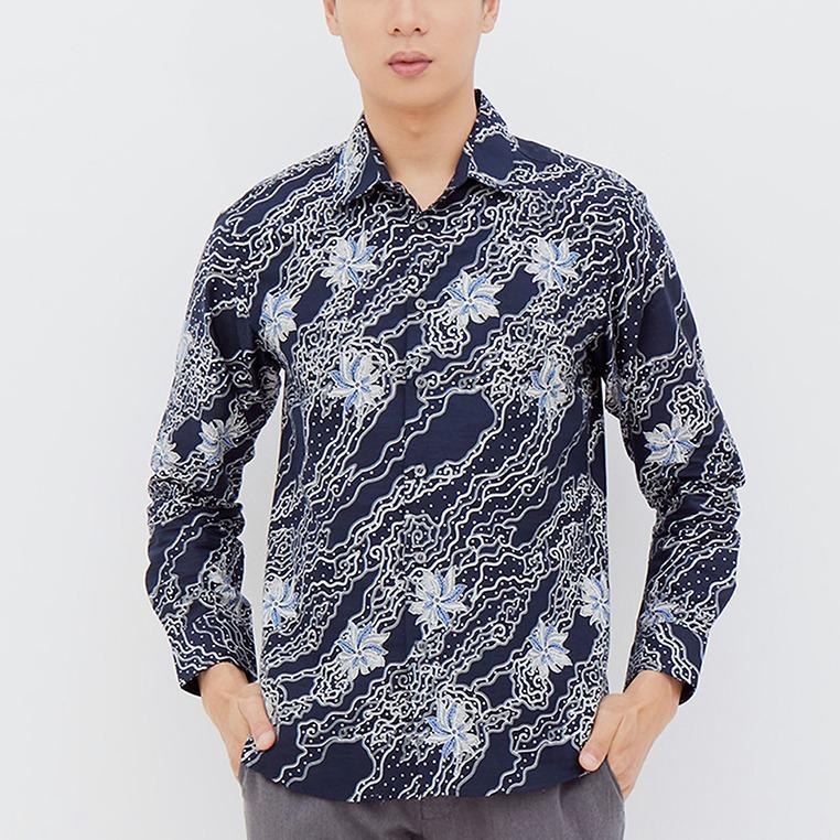 Odza Classic Kemeja Batik Slimfit Pria Modern Lengan Panjang Cibu