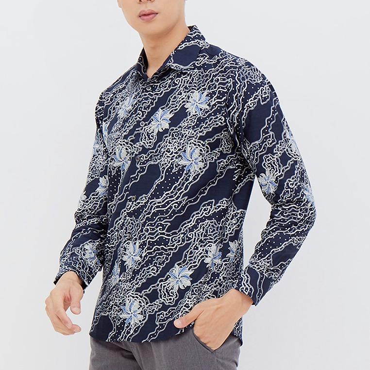 Odza Classic Kemeja Batik Slimfit Pria Modern Lengan Panjang Cibu