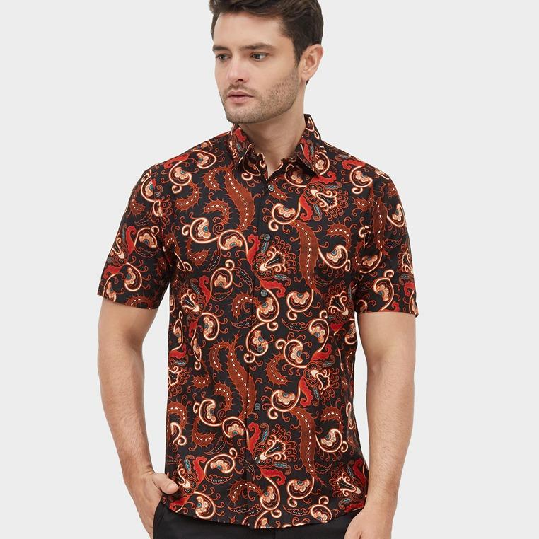 Odza Classic Kemeja Batik Slimfit Modern Pria Lengan Pendek Bugit