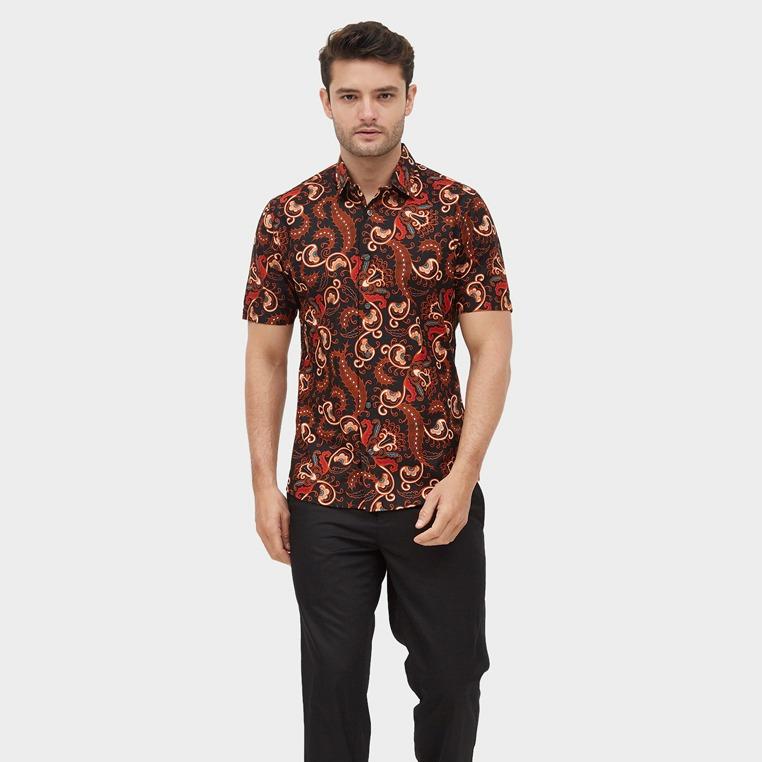 Odza Classic Kemeja Batik Slimfit Modern Pria Lengan Pendek Bugit