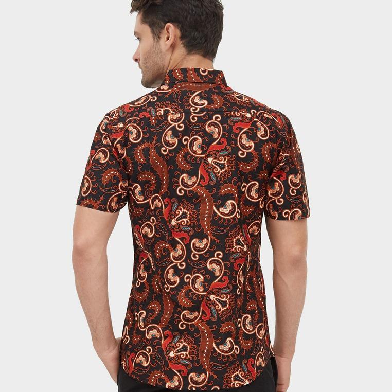 Odza Classic Kemeja Batik Slimfit Modern Pria Lengan Pendek Bugit