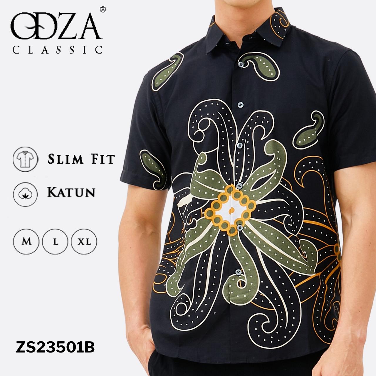 Odza Classic Kemeja Batik SLIMFIT Lengan Pendek Pria Modern Ekawira