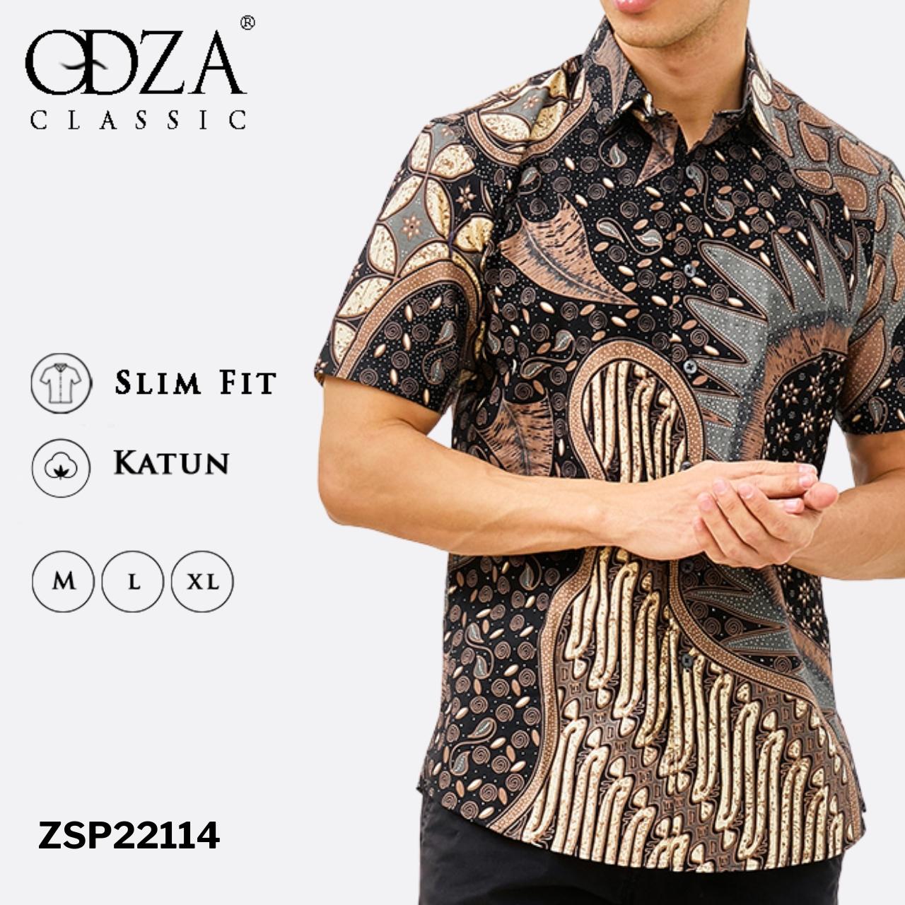 Odza Classic Kemeja Batik Slimfit Modern Pria Lengan Pendek Alur Jagad