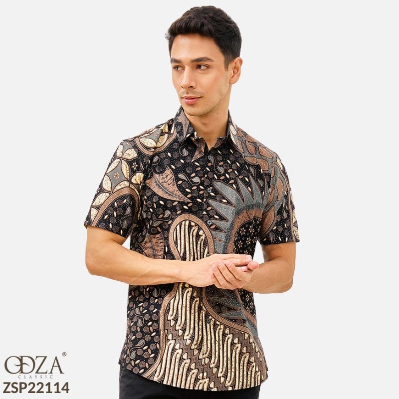 Odza Classic Kemeja Batik Slimfit Modern Pria Lengan Pendek Alur Jagad