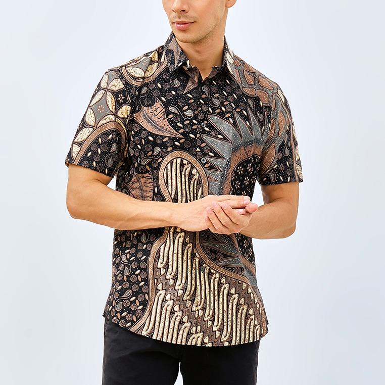 Odza Classic Kemeja Batik Slimfit Modern Pria Lengan Pendek Alur Jagad