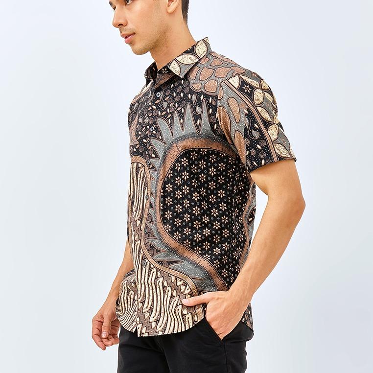 Odza Classic Kemeja Batik Slimfit Modern Pria Lengan Pendek Alur Jagad