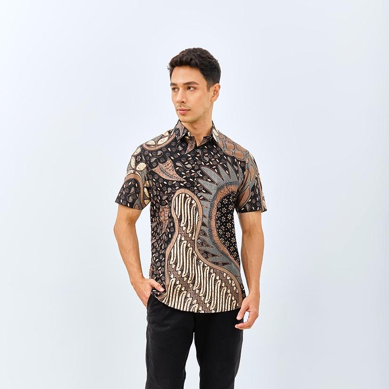 Odza Classic Kemeja Batik Slimfit Modern Pria Lengan Pendek Alur Jagad