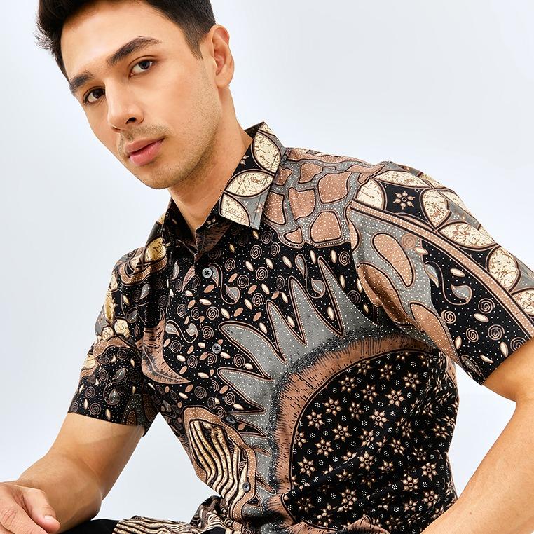 Odza Classic Kemeja Batik Slimfit Modern Pria Lengan Pendek Alur Jagad