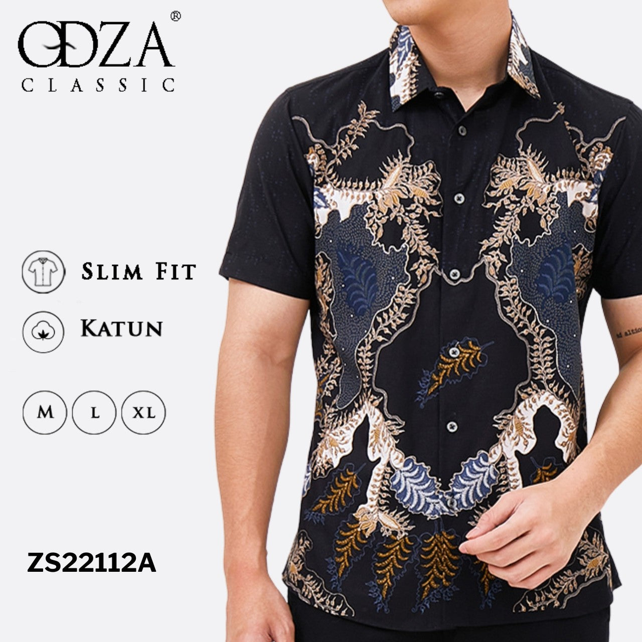 Odza Classic Kemeja Batik Slimfit Modern Pria Lengan Pendek Aliafnus