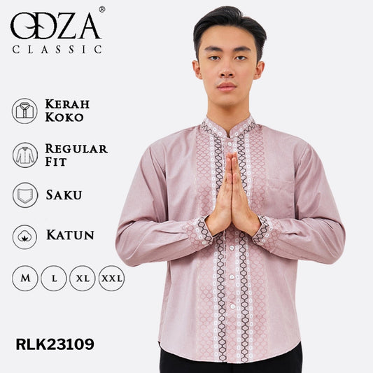 Odza Baju Koko Pria Lengan Panjang Baju Muslim Cowok Regular Fit Size Jumbo M-XXXL Banafah