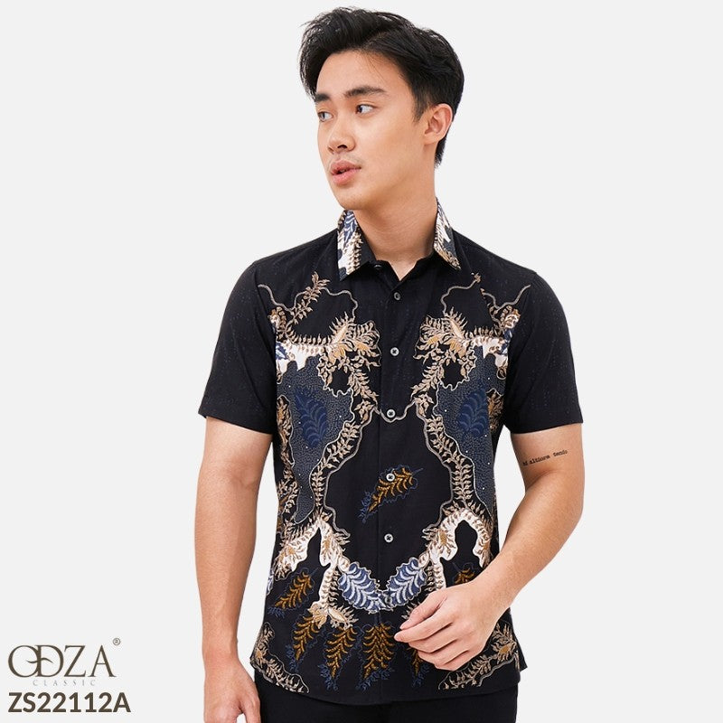 Odza Classic Kemeja Batik Slimfit Modern Pria Lengan Pendek Aliafnus