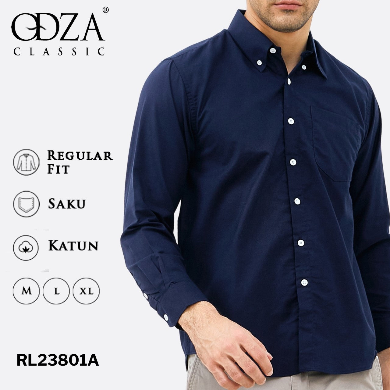 Odza Kemeja Polos REGULAR FIT Lengan Panjang Pria Basic Kasual Navy