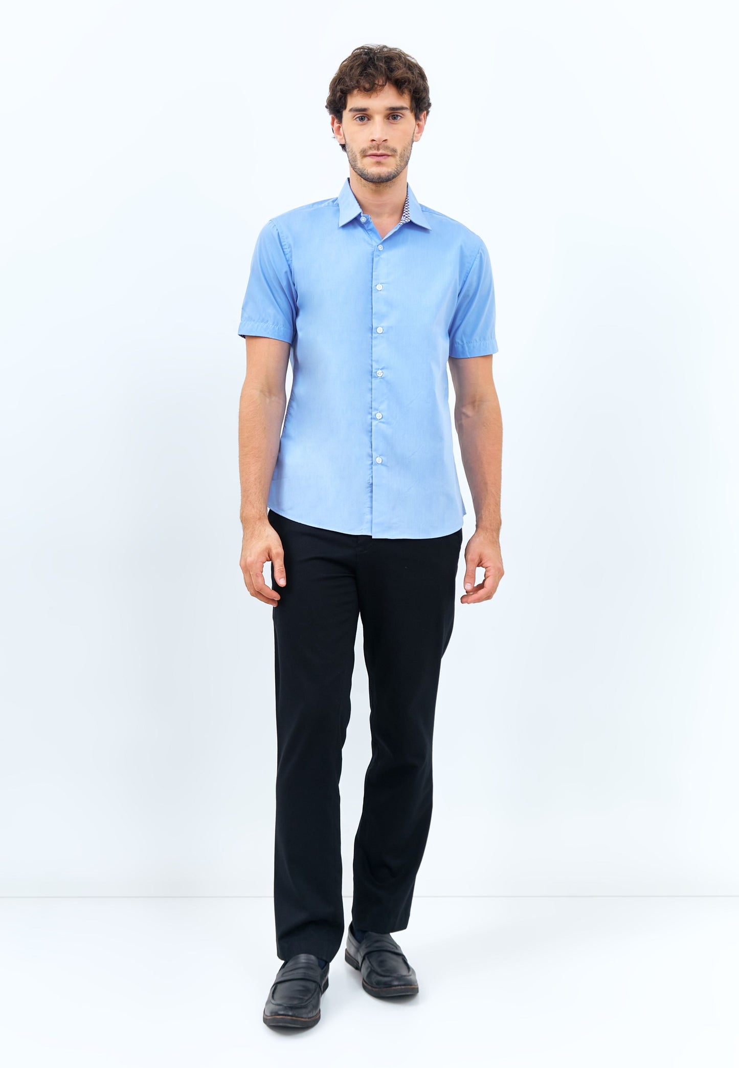 Odza Kemeja Polos Casual Formal Pria Lengan Pendek Slim Fit Biru Muda