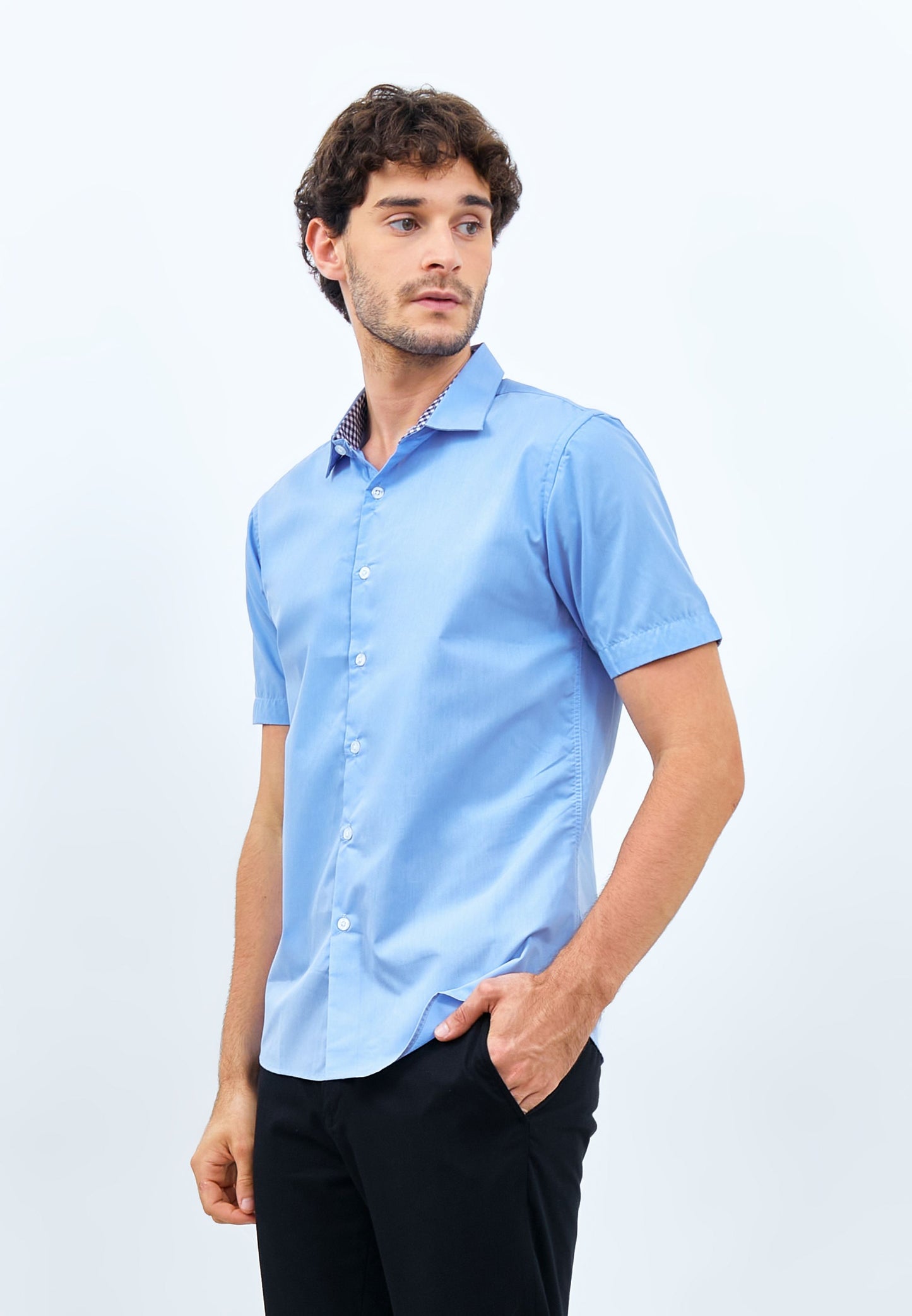 Odza Kemeja Polos Casual Formal Pria Lengan Pendek Slim Fit Biru Muda