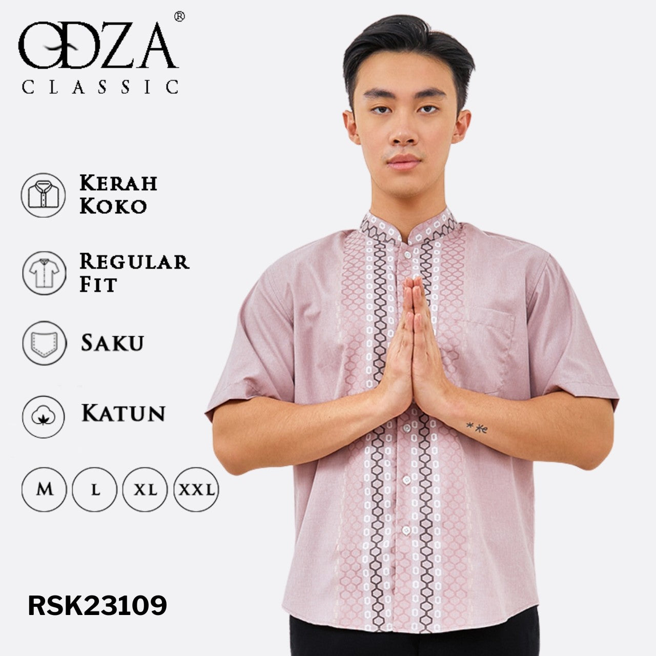 ODZA Baju Koko Pria Muslim REGULAR FIT Kemeja Lengan Pendek Brauni