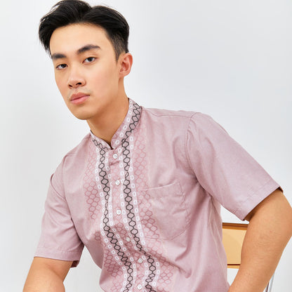 ODZA Baju Koko Pria Muslim REGULAR FIT Kemeja Lengan Pendek Brauni