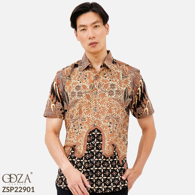 Odza Classic Kemeja Batik Slimfit Modern Pria Lengan Pendek Frinun Blawat