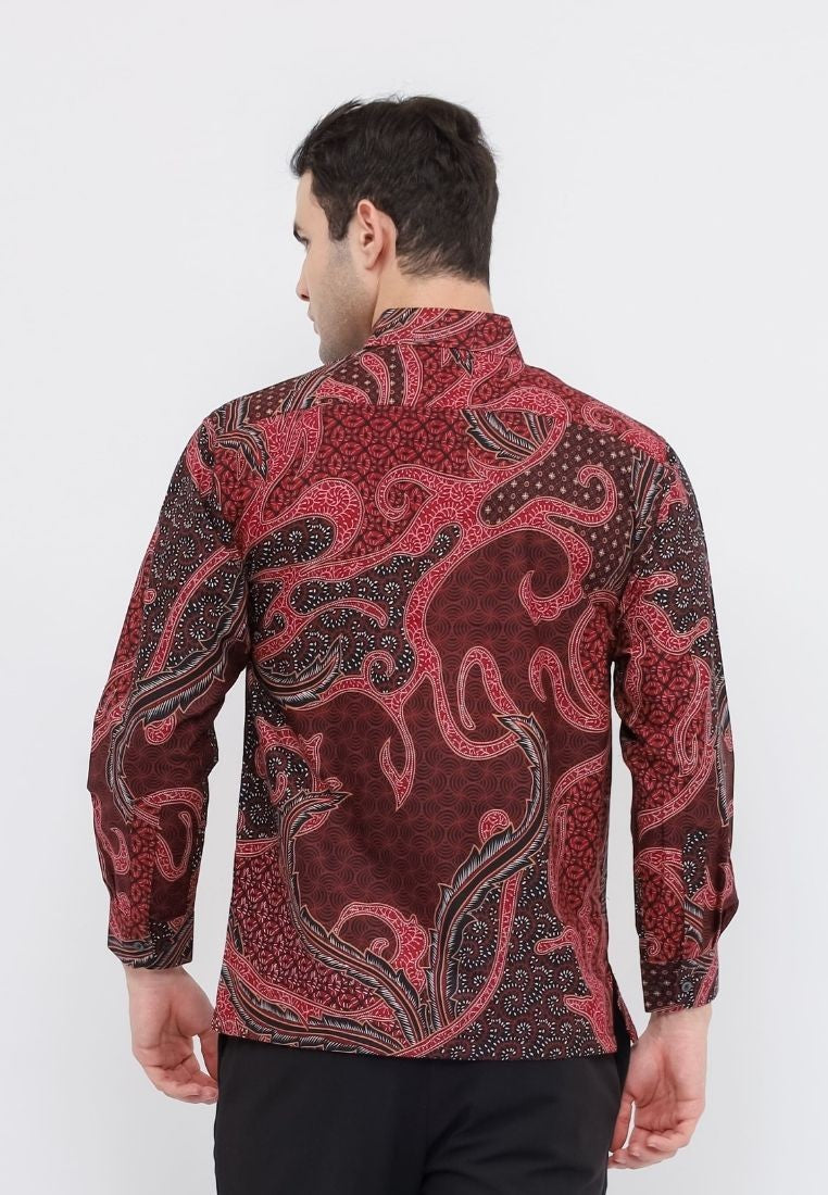 Odza Batik REGULAR FIT Kemeja Pria Lengan Panjang kombinasi Maroon