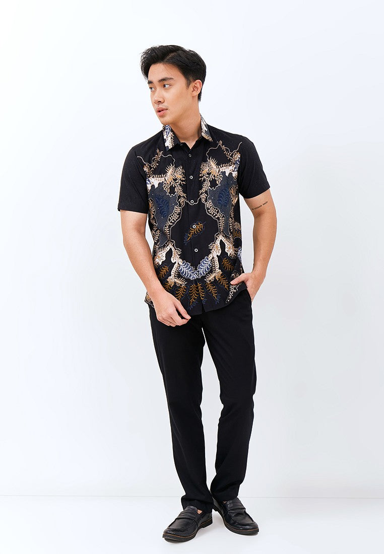 Odza Classic Kemeja Batik Slimfit Modern Pria Lengan Pendek Aliafnus