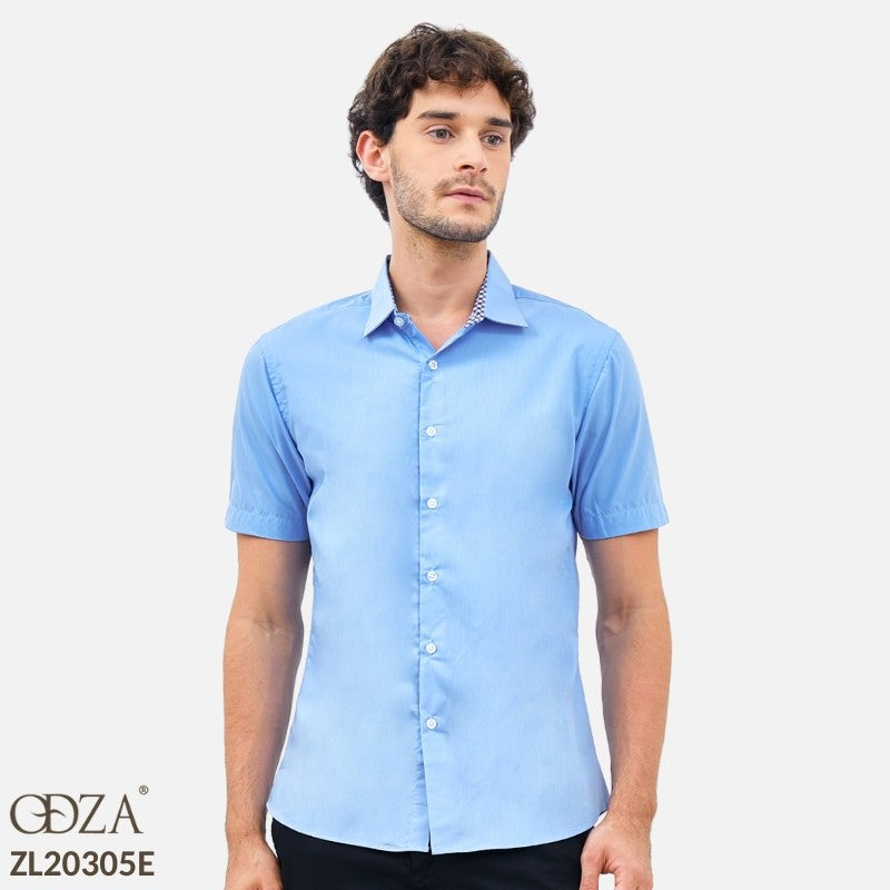 Odza Kemeja Polos Casual Formal Pria Lengan Pendek Slim Fit Biru Muda