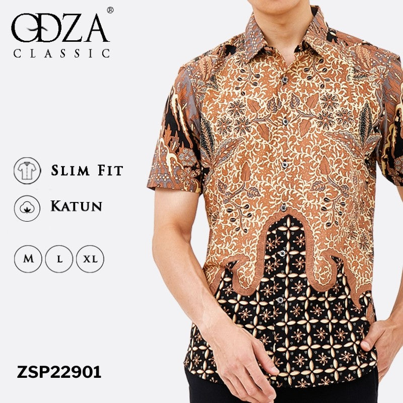 Odza Classic Kemeja Batik Slimfit Modern Pria Lengan Pendek Frinun Blawat