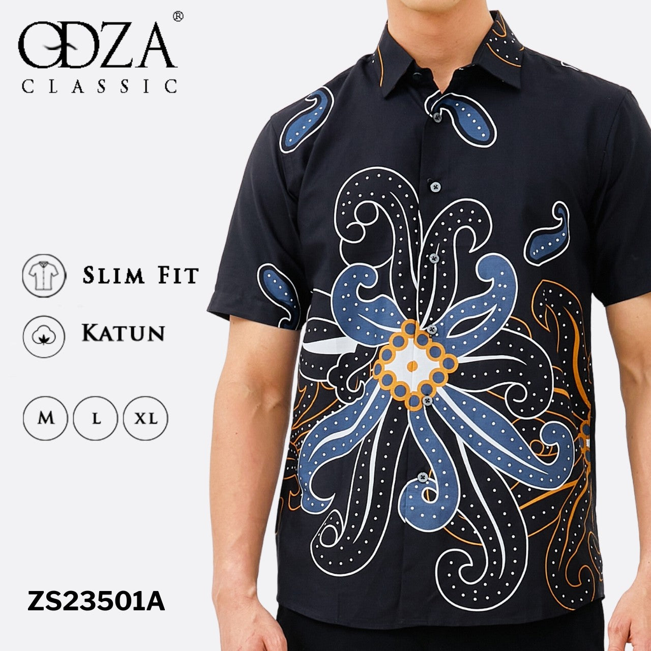 Odza Classic Kemeja Batik SLIMFIT Lengan Pendek Pria Dhirendra