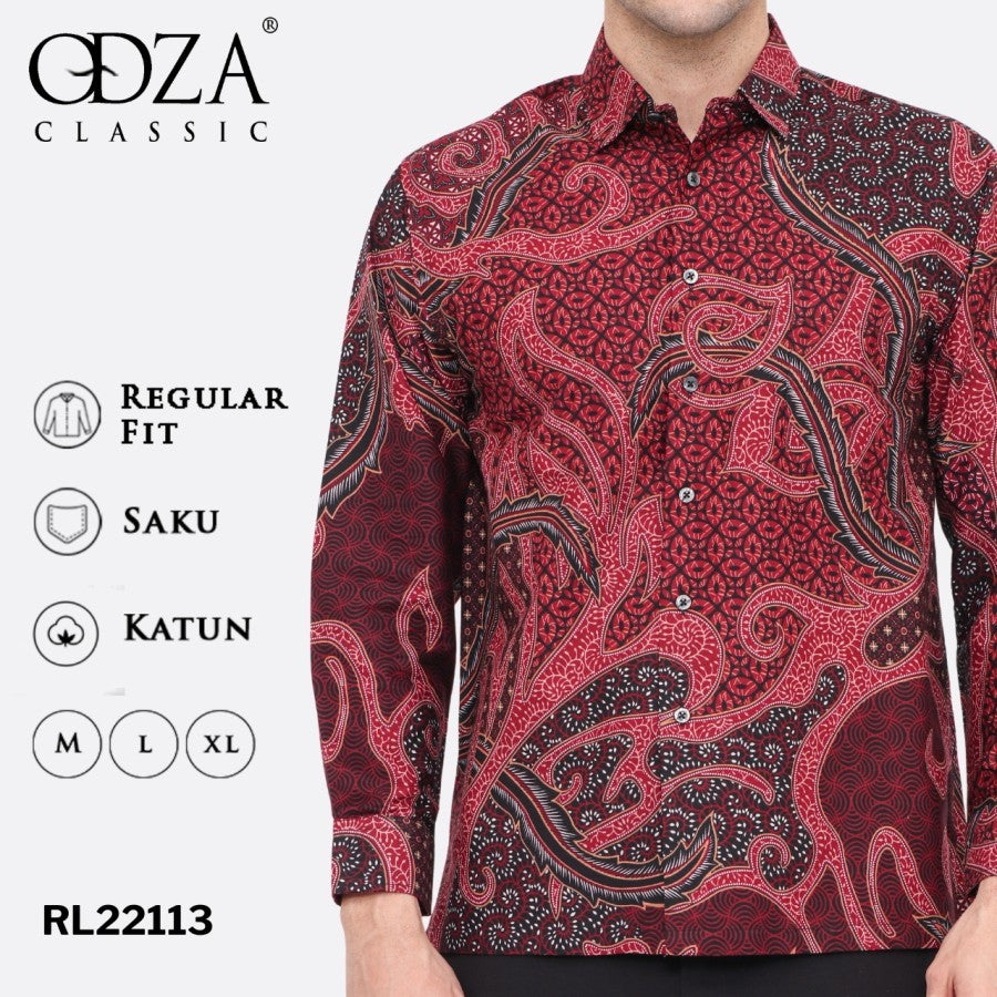 Odza Batik REGULAR FIT Kemeja Pria Lengan Panjang kombinasi Maroon