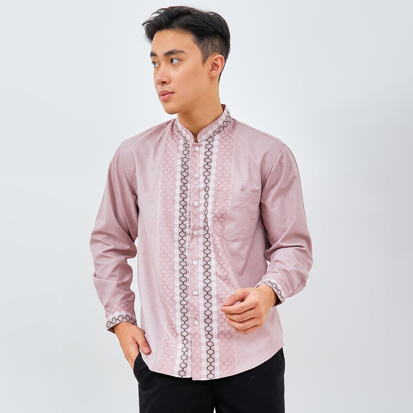 Odza Baju Koko Pria Lengan Panjang Baju Muslim Cowok Regular Fit Size Jumbo M-XXXL Banafah